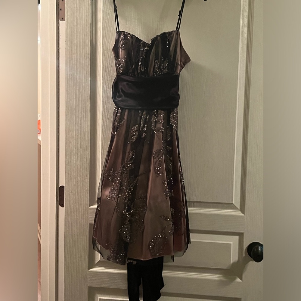 Pink dress with black mesh overlay